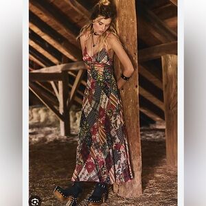 Free People Tis The Season Printed Patchwork Plaid Mistletoe Maxi Dress 4
